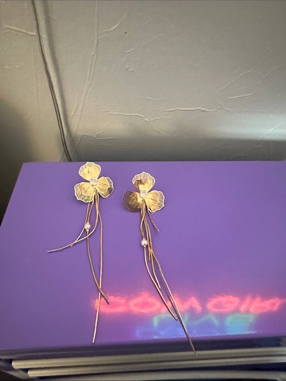 Azazie Gold Floral Drop Earrings with Pearl Detail